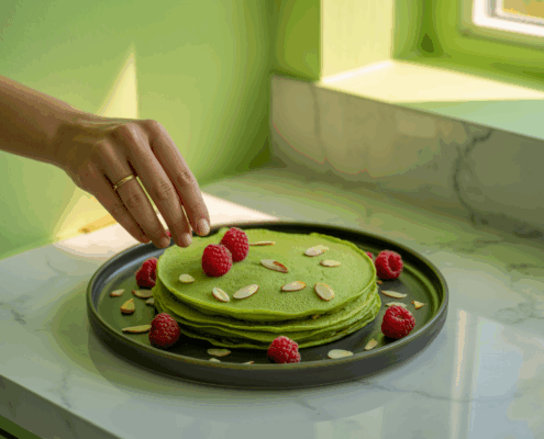 Verlockende Matcha-Mandel-Crêpes - Ein Genuss für alle Sinne