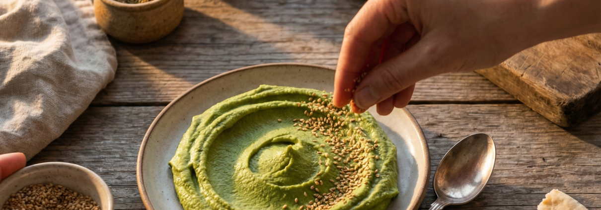 Matcha-Hummus mit Sesam – Dein Orientalischer Dip in Grün