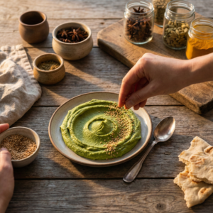 Matcha-Hummus mit Sesam – Dein Orientalischer Dip in Grün
